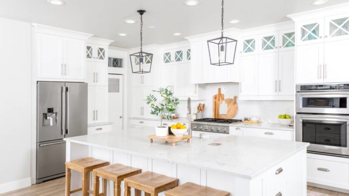 Kitchen island with storage and seating in a home near Galena, IL & Dubuque, IA