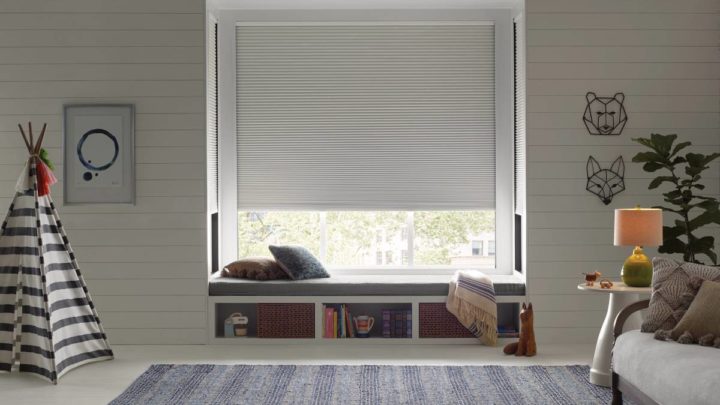 Hunter Douglas shades by a reading nook by a window near Galena, IL