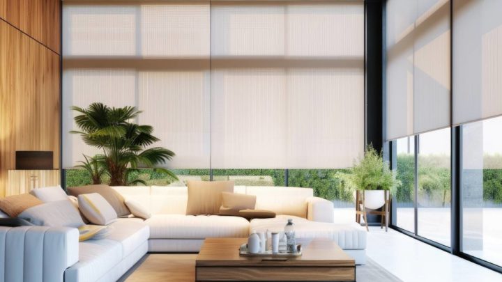 Motorized shades in a living room near Galena, IL, and Dubuque, IA