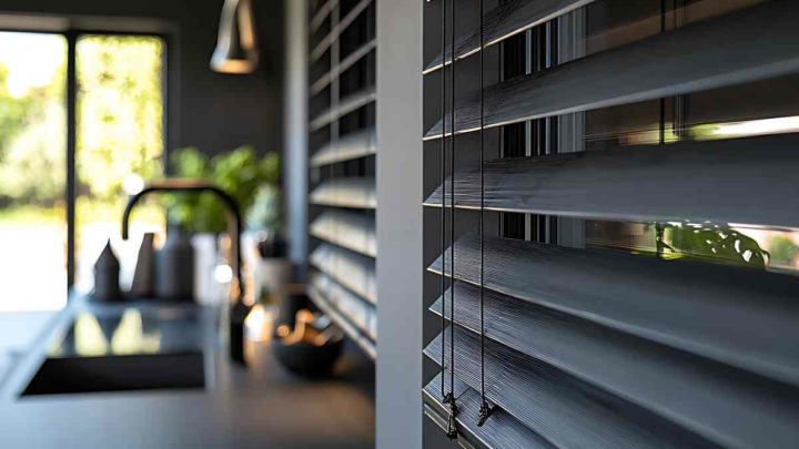 Modern kitchen blinds over a sink in a contemporary kitchen at Vignettes Home near Galena, IL, and Dubuque, IA